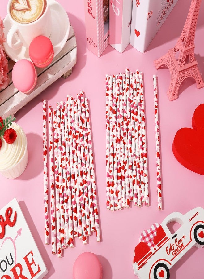 JarThenaAMCS 200Pcs Valentine Paper Straws Red Pink Love Heart Disposable Drinking Straws For Wedding Birthday Biral Shower Party Supplies - Image 3